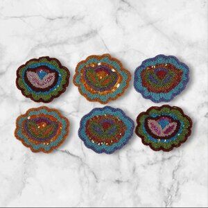 Twos Company Bright Beaded Flower Coasters Set of 6